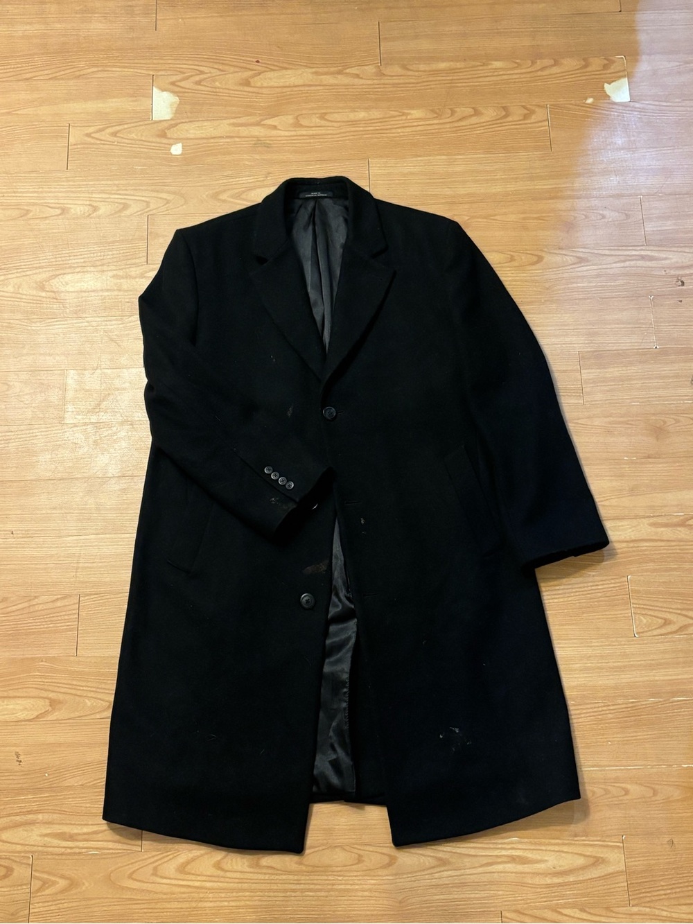 Men's Black Overcoat - Classic Single-Breasted Wool Blend
